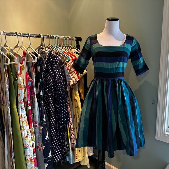 Collectif Dresses & Skirts - Collectif Amber-Lea Twilight Stripe Swing Dress